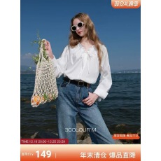 批发广州十三行女装~春季高级感木耳边拼接蝴蝶结系带v领<b class='q'>长袖</b>宽松衬衫