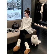 批发加绒白色打底衫女内搭2026新款秋冬宽松遮屁股蕾丝长袖<b class='q'>T</b><b class='q'>恤</b>上衣ins