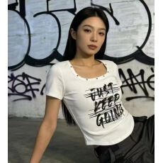 批发2025夏韩版甜酷辣妹<b class='q'>个性</b>短款方领露锁骨紧身镂空显瘦短袖<b class='q'>T</b><b class='q'>恤</b>女