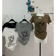 批发2026夏韩版甜酷辣妹<b class='q'>个性</b>短款方领露锁骨紧身镂空显瘦短袖<b class='q'>T</b><b class='q'>恤</b>女