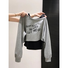 批发2025秋季新款字母印花<b class='q'>卫衣</b>长袖宽松T恤背心吊带时尚两件套套装女