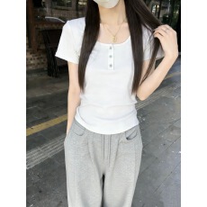 纯欲U领正肩短袖T恤女2026夏季新款小众设计感修身显瘦短款上衣潮