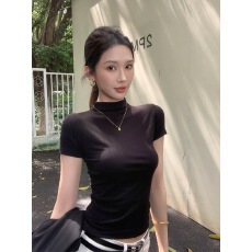 批发黑色半高领t恤短袖女2026夏季<b class='q'>新款</b>莫代尔紧身上衣正肩<b class='q'>打底衫</b>内搭