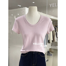 批发轻奢质感纯色基础款U领短袖上衣2026早春修身显瘦柔软亲肤<b class='q'>羊绒</b>T恤