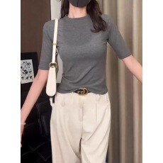 批发灰色中<b class='q'>袖</b>t恤女士夏季2026新款小个子修身显瘦五分<b class='q'>袖</b>打底正肩<b class='q'>上衣</b>