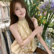 批发AS OFFICIAL-韩系甜欲辣妹性感挂脖设计感提花显瘦百搭背心小衫女