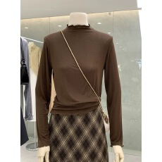 批发甜美风纯色木耳边莱赛尔棉长袖T恤<b class='q'>打底</b>衫早秋新品舒适感内搭<b class='q'>上衣</b>