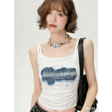 批发辣妹贴布牛仔晕染无袖上衣女夏季内搭打底<b class='q'>修身</b>显瘦外穿背心