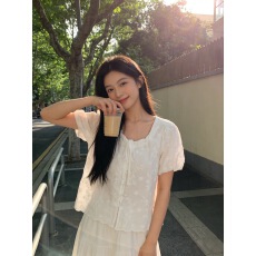 批发<b class='q'>甜美</b>少女感蕾丝花边绑带短袖衬衫女2026夏季洋气小衫显瘦别致上衣