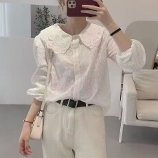 批发娃娃领蕾丝衬衫女轻奢高级感2026新款春季白色打底衫<b class='q'>甜美</b>气质上衣