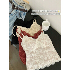 批发纯欲法式蕾丝内搭<b class='q'>V领</b>带胸垫吊带美背心显瘦打底上衣2026春夏新款