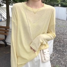 批发慵懒风宽松百搭薄款防晒长袖T恤女<b class='q'>夏季</b>新款冰丝白色空调外穿上衣