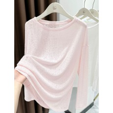 批发粉色长袖t恤女2026新款宽松韩系穿搭上衣冰丝防晒<b class='q'>夏季</b>罩衫女薄款