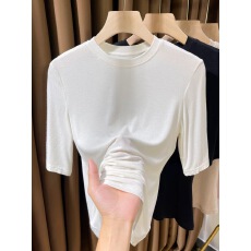 批发白色莫代尔女t恤短袖2026新款夏圆领超弹皮肤衣女内搭打底上衣薄