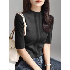 批发软糯半高领中袖针织衫早春季女2026新款内搭<b class='q'>打底衫</b>七分袖T恤上衣