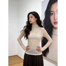 批发透明半高领长袖网纱<b class='q'>打底衫</b>内搭女春季纱衣薄款t恤衫蕾丝紧身上衣