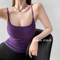 批发【很难不爱】舒适百搭外扩显胸吊带小背心自带胸垫显瘦打底上衣女