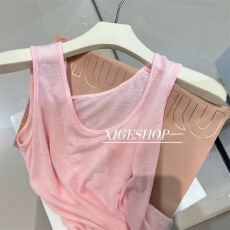 批发竹节棉麻宽松吊带背心女外穿内搭粉色<b class='q'>显瘦</b>U领遮肉无袖t恤上衣白色