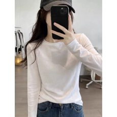 批发白色长袖T恤女2026春秋简约<b class='q'>百搭</b>显瘦内搭打底衫基础款通勤上衣棉
