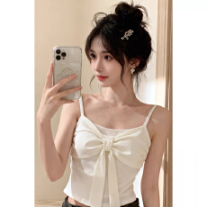 批发辣妹蝴蝶结绑带吊带背心女夏外穿美背<b class='q'>文胸</b>一体带胸垫辣妹海边上衣