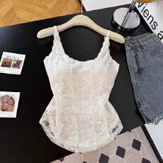 批发纯欲风带胸垫蕾丝吊带无袖背心女夏季<b class='q'>文胸</b>一体新款内搭打底衫上衣