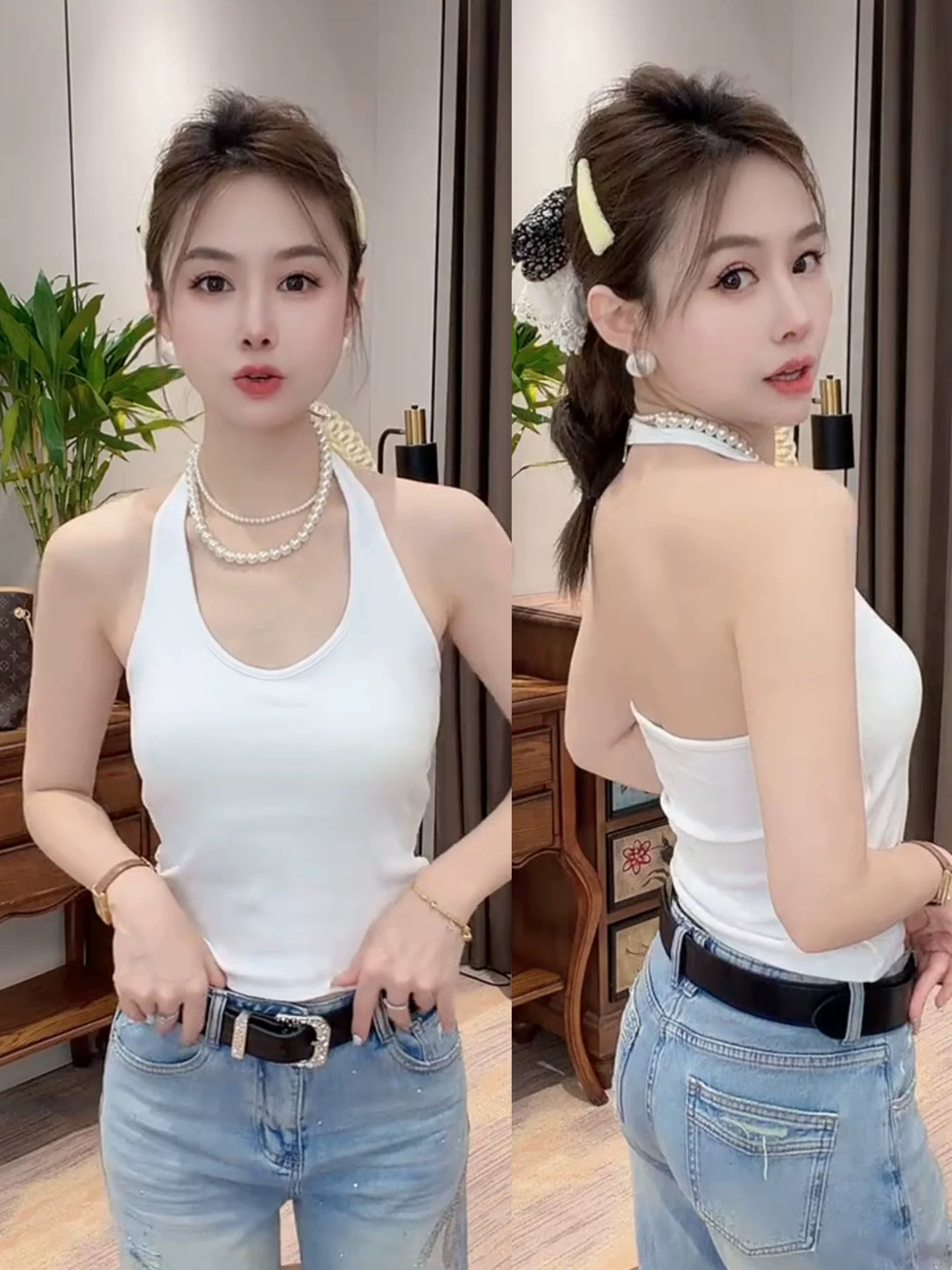 섹시함 백리스 행침 목 캐미솔 외출용 여름 2026 새로운 몸매 가꾸기 슬림해 보이는 인사이드 가져 가라. 민소매 맨위 트렌디