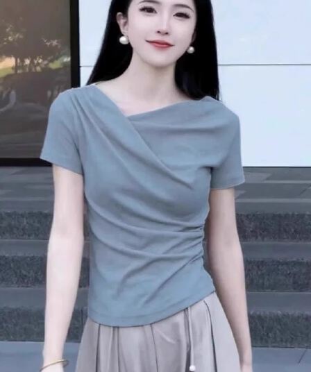 프랑스식 고급 센스 패션 품격 주름 자외선 차단 의류 여성 여름 새로운 디자인 센스 출퇴근 몸매 가꾸기 반팔 맨위