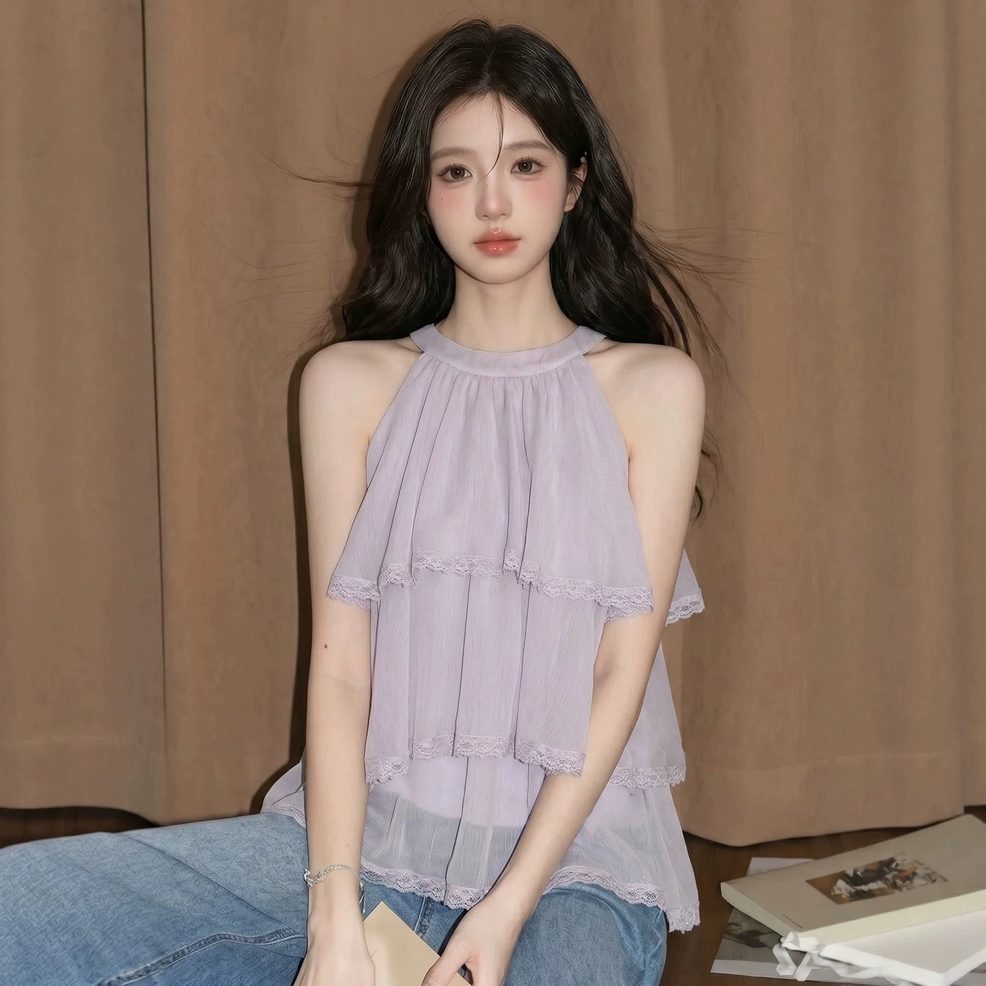 한 부서 휴가 바람 행침 목 조끼 여성 여름 품격 민소매 맨위 부드러운 바람 다용도 레이어링 디자인 조끼