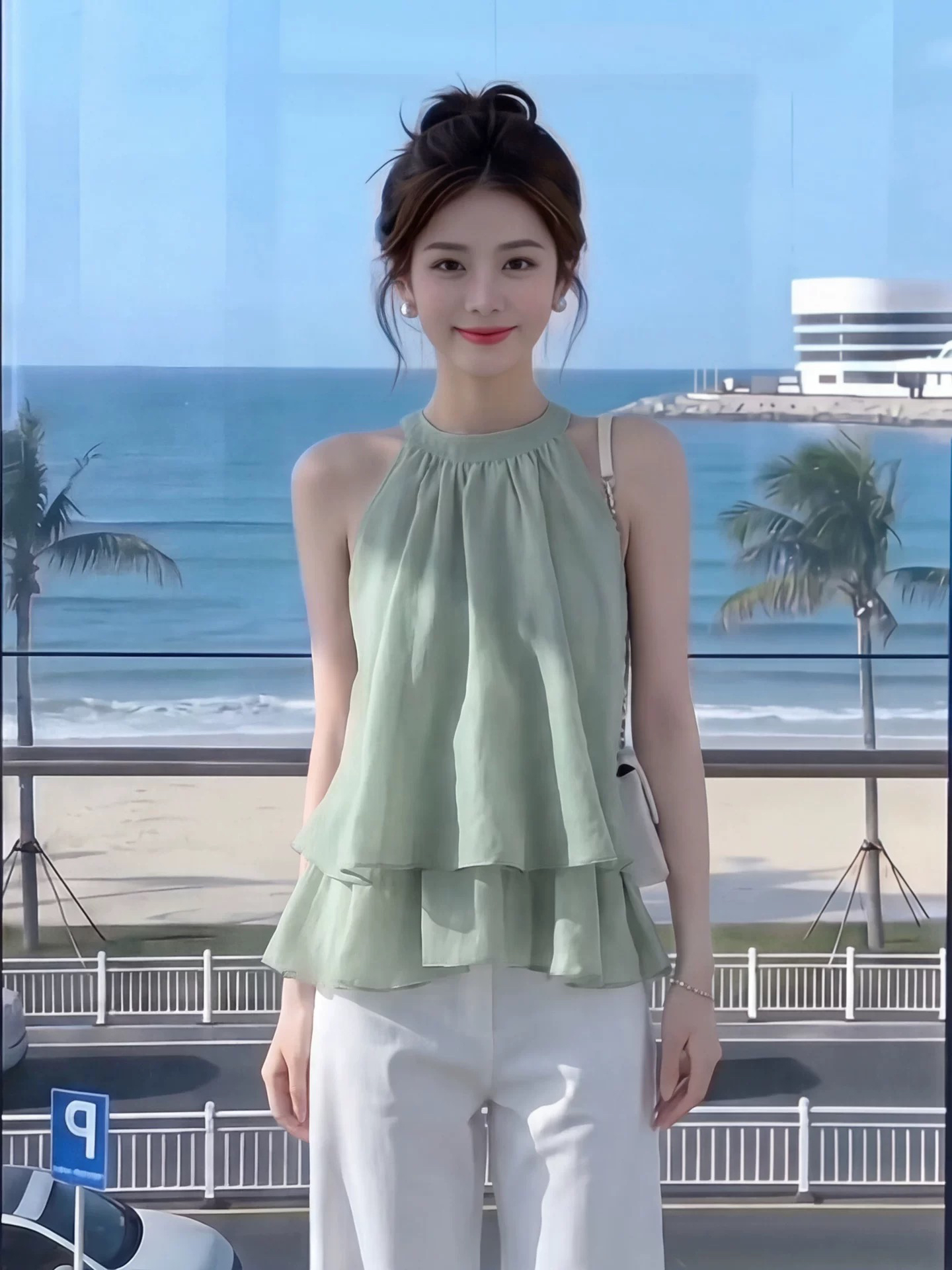 품격 명문 여성 계층의 감각 프릴 조끼 여성 셔츠 여름 슈퍼 잘 생긴 루즈핏 슬림해 보이는 민소매 오프숄더 맨위