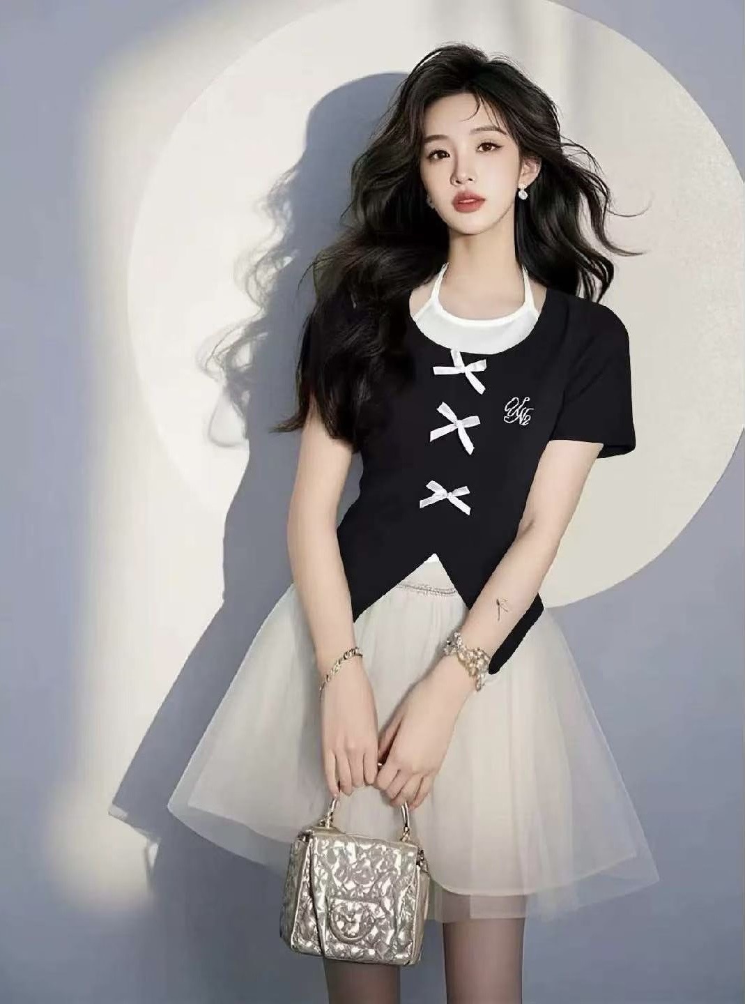 프랑스식 나비 매듭 페이크 레이어드 반팔 티셔츠 여성 2026 여름 새로운 작은 대중 디자인 센스 핫걸 Chic 맨위
