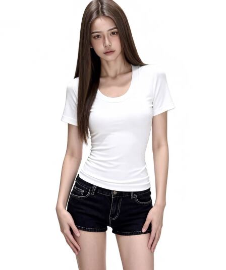화이트 u 칼라 반팔 긍정적 인 어깨 티셔츠 여성 여름 기초 섹션 미니멀리즘 다용도 몸매 가꾸기 슬림해 보이는 맨위