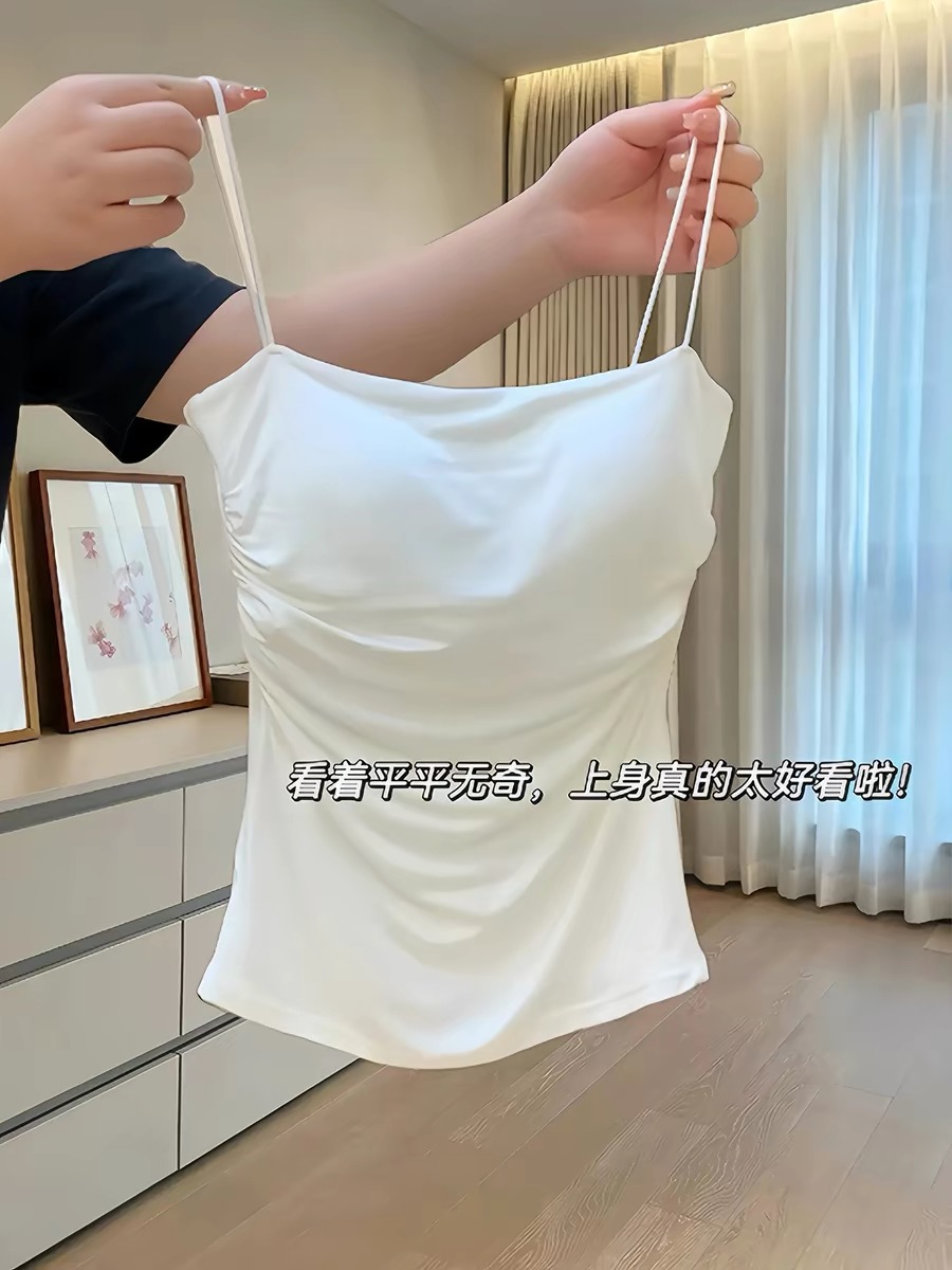 화이트 순수한 색 욕망 바람 아름다운 순수한 벨트 가슴 패드 캐미솔 여자 매칭 셔츠 ~ 중 인사이드 가져 가라. 외출용 아름다움 뒤쪽에 의류