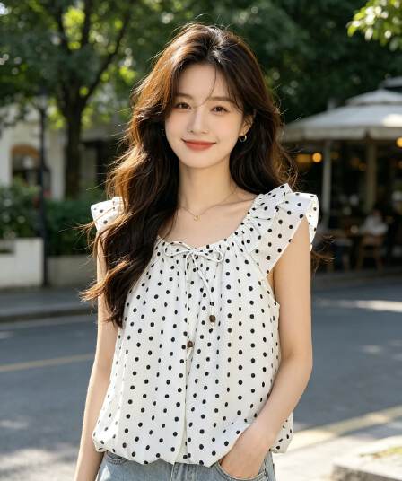 작은 날다 소매 도트 무늬 레이스업 Chic 작은 셔츠 여성 고급 센스 여름 인기 오프숄더 셔츠 품격 쉬폰 톱