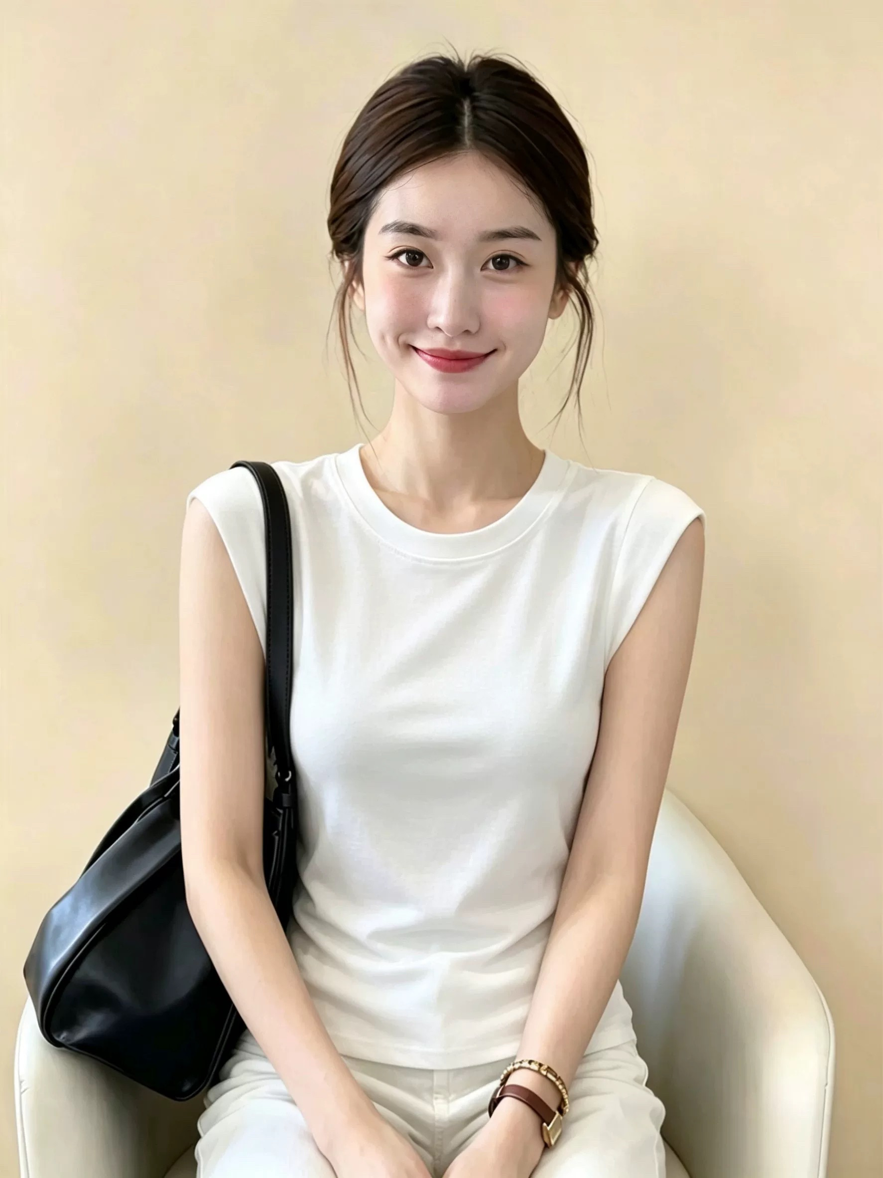 화이트 얼음 실크 민소매 조끼 여성 외출용 여름 얇은 스타일 몸매 가꾸기 슬림해 보이는 라운드 넥 작은 날다 소매 티셔츠 쇼트 스타일 맨위