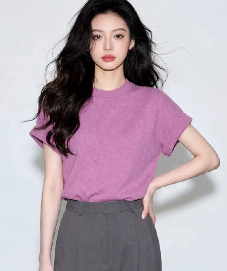 여름 아니요 명중 섹션 보라색 티셔츠 여자 2026 슈퍼 화재 연령 감소 한 부서 고유 한 아름다운 자이언트 잘 생긴 반팔 맨위
