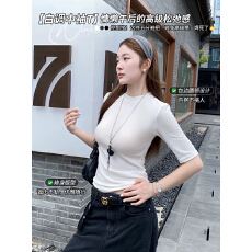 批发龙妹家黑色中<b class='q'>袖</b><b class='q'>上衣</b>女内搭2026春夏季新款五分<b class='q'>袖</b>T恤高级感打底衫