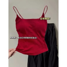 批发红色吊带背心女夏季西装内搭带胸垫性感辣妹外穿美背短款卡腰上衣