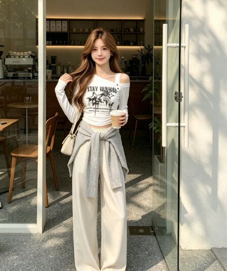 아메리칸 비스듬한 칼라 숄더백 슬립 오프숄더 긴팔 티셔츠 여성 가을 새로운 알파벳 프린트 쇼트 스타일 기본 셔츠 맨위