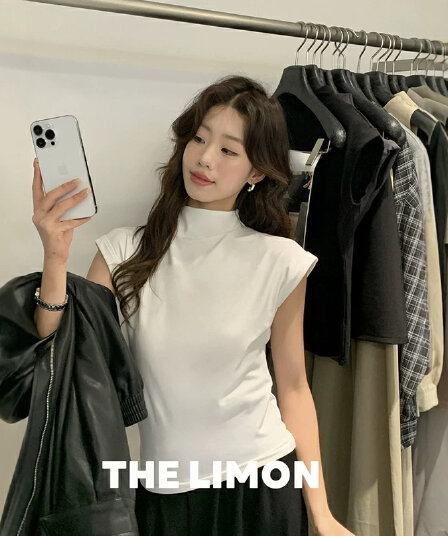 고급 센스 반하이넥 작은 날다 소매 반팔 티셔츠 여성 여름 프랑스식 품격 작은 키 긍정적 인 어깨 기본 셔츠 맨위