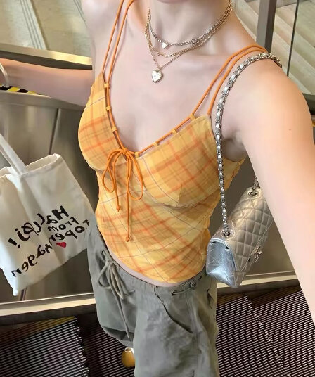 아메리칸 도파민 핫걸 수 있습니다. 조정 어깨끈 캐미솔 여름 작은 키 몸매 가꾸기 인사이드 가져 가라. V넥 맨위