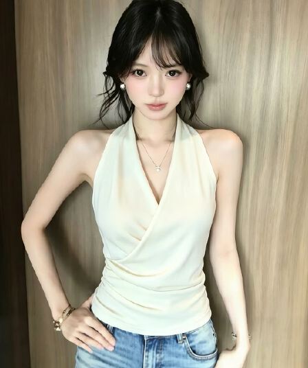올해 인기 ~ 중 폭발 여성 의류 여름 새로운 프랑스식 십자가 V넥 행침 목 캐미솔 달콤한 핫걸 맨위