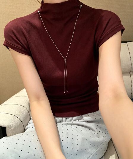 반하이넥 패션 한 부서 순수한 욕망 바람 반팔 티셔츠 여성 몸매 가꾸기 슬림해 보이는 기본 셔츠 인사이드 가져 가라. 학생 맨위 ins 트렌디