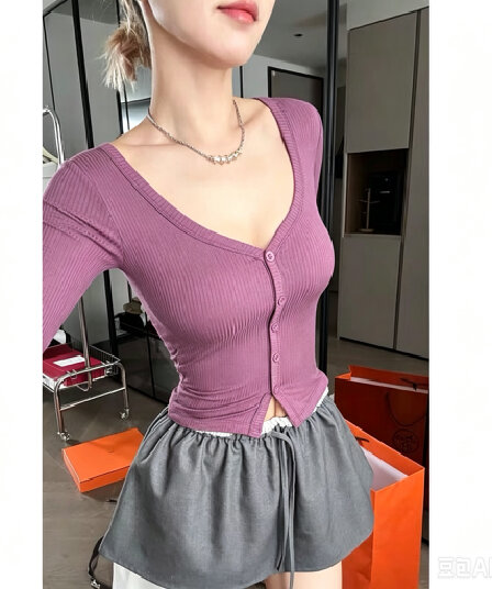 핫걸 섹시함 단추 V넥 긴팔 티셔츠 여성 조기 가을 착용 가져 가라. 벨트 가슴 패드 몸매 가꾸기 인사이드 가져 가라. 만나는 쇼트 스타일 맨위