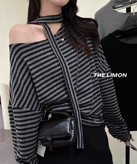 the limon 한 부서 ins 바람 품격 디자인 센스 리본 기본 셔츠 여성 가을 몸매 가꾸기 슬림해 보이는 긴팔 맨위