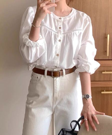 한 부서 화이트 여성 셔츠 가을 새로운 미니멀리즘 출퇴근 Chic 맨위 디자인 센스 캐주얼 셔츠 긴팔 스택 착용
