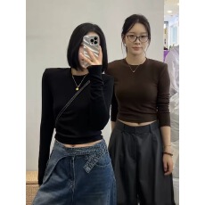 批发辣妹风短款内搭打底衫长袖T恤女2026秋装新款性感修身圆领上衣潮