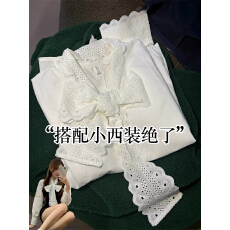 批发法式蝴蝶飘带领结白衬衫女春秋季通勤显瘦上衣<b class='q'>西装</b>内搭打底衬衣冬