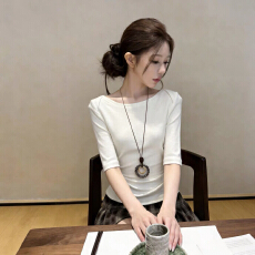 批发韩系气质五分<b class='q'>袖</b>t恤女早秋新款圆领修身显瘦百搭洋气绝美漂亮<b class='q'>上衣</b>