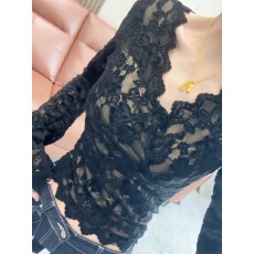 批发法式V领钩花打底<b class='q'>蕾丝衫</b>女秋冬新款独特别致宽松显瘦叠穿内搭上衣