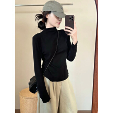 批发显瘦百搭半高领<b class='q'>长袖</b><b class='q'>T</b><b class='q'>恤</b><b class='q'>女</b>修身弹力打底衫上衣简约风纯色内搭